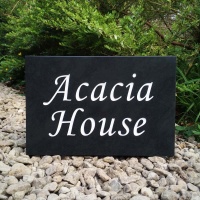 Number WHITE ENAMEL LETTERING High Quality Slate House Sign 12" X 4" Any Name